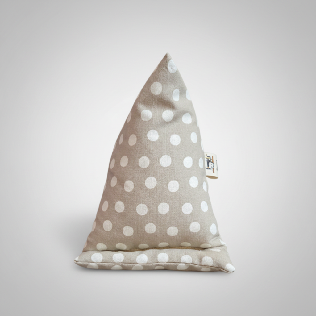 Phone Stand – Grey Polka Dots, standing upright