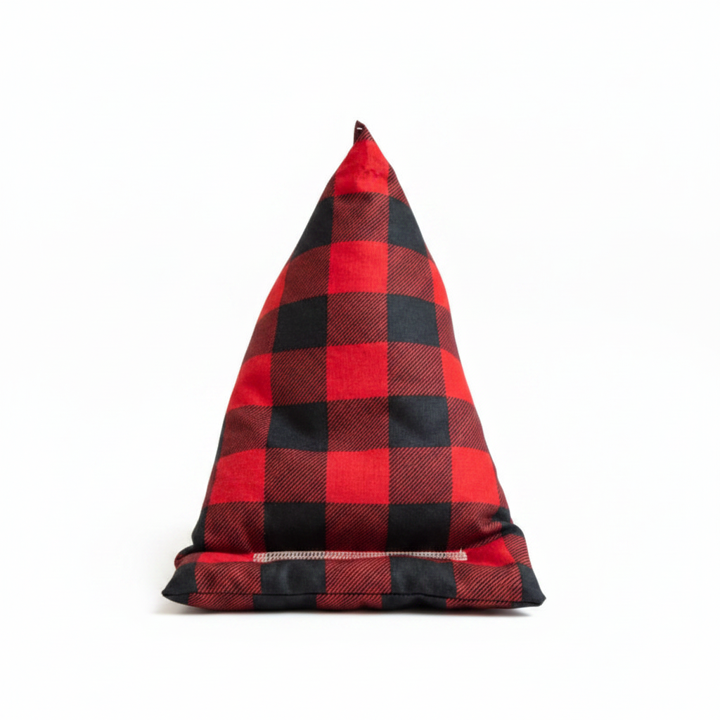 Phone Stand – Bold Red & Black Check, standing upright