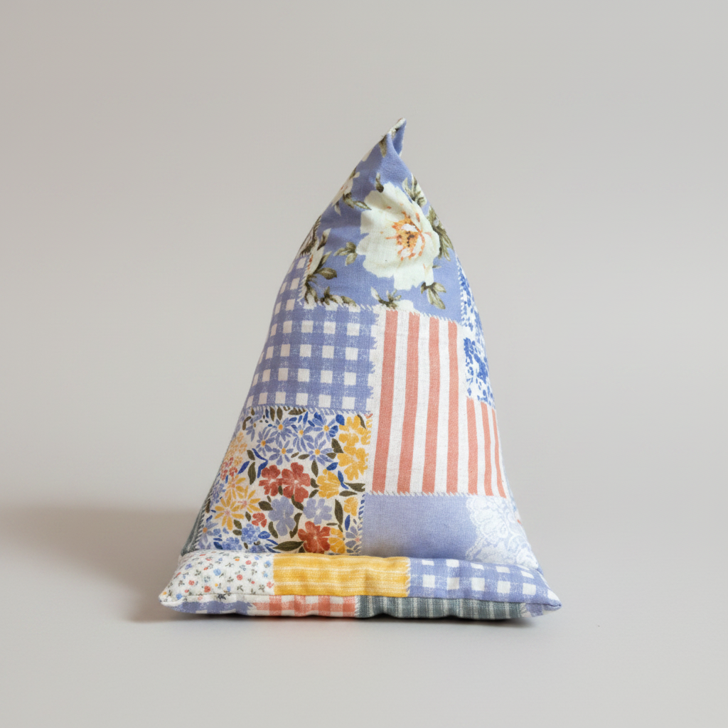 Phone Stand – Pastel Cottage Patchwork, standing upright
