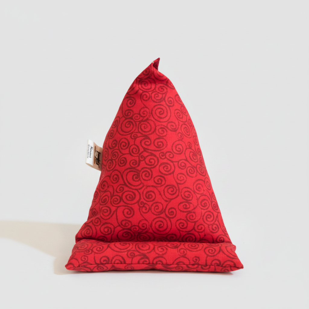 Phone Stand – Red Swirl, standing upright