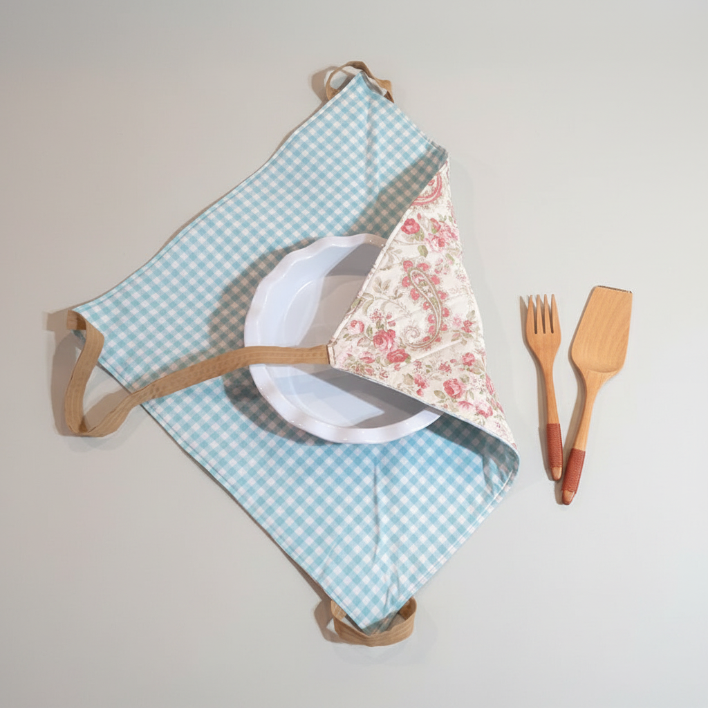 Pie Carrier – Blue Gingham & Pink Floral – Grey Background